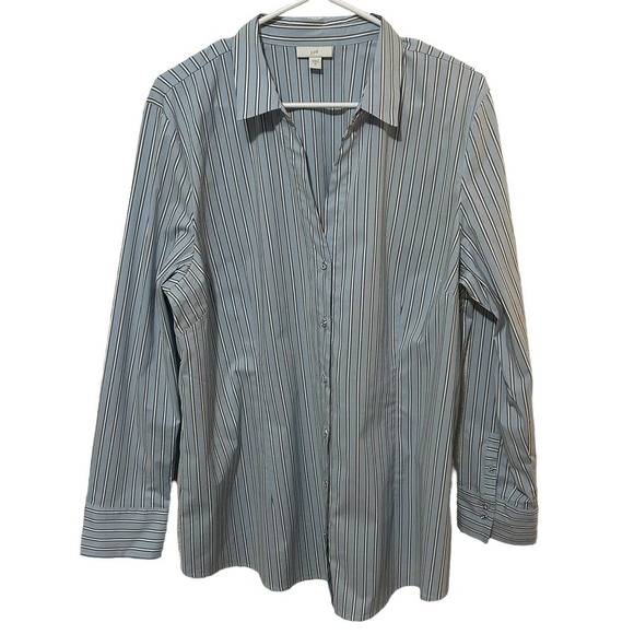 J Jill Striped Blue Button Down Cotton Blend Top - Picture 3 of 13